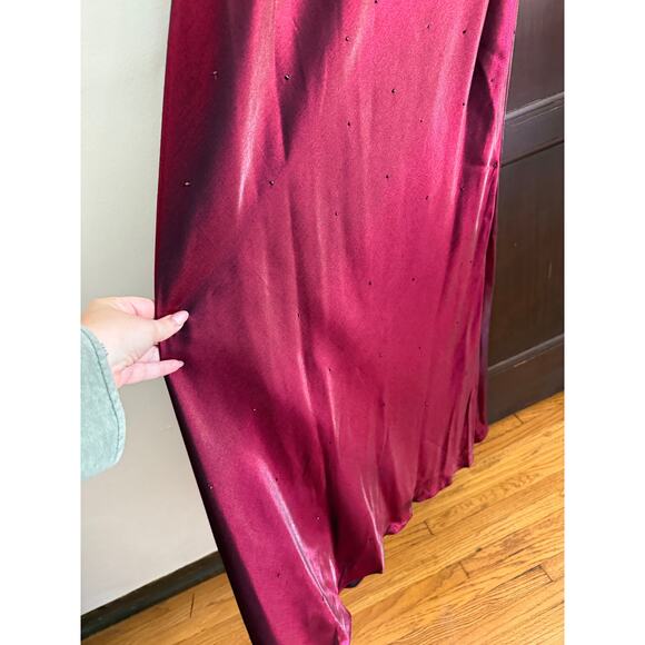 90s Vintage ASPEED Burgundy High Neck  Beaded Gown Prom Dress Extra Large - Picture 3 of 6